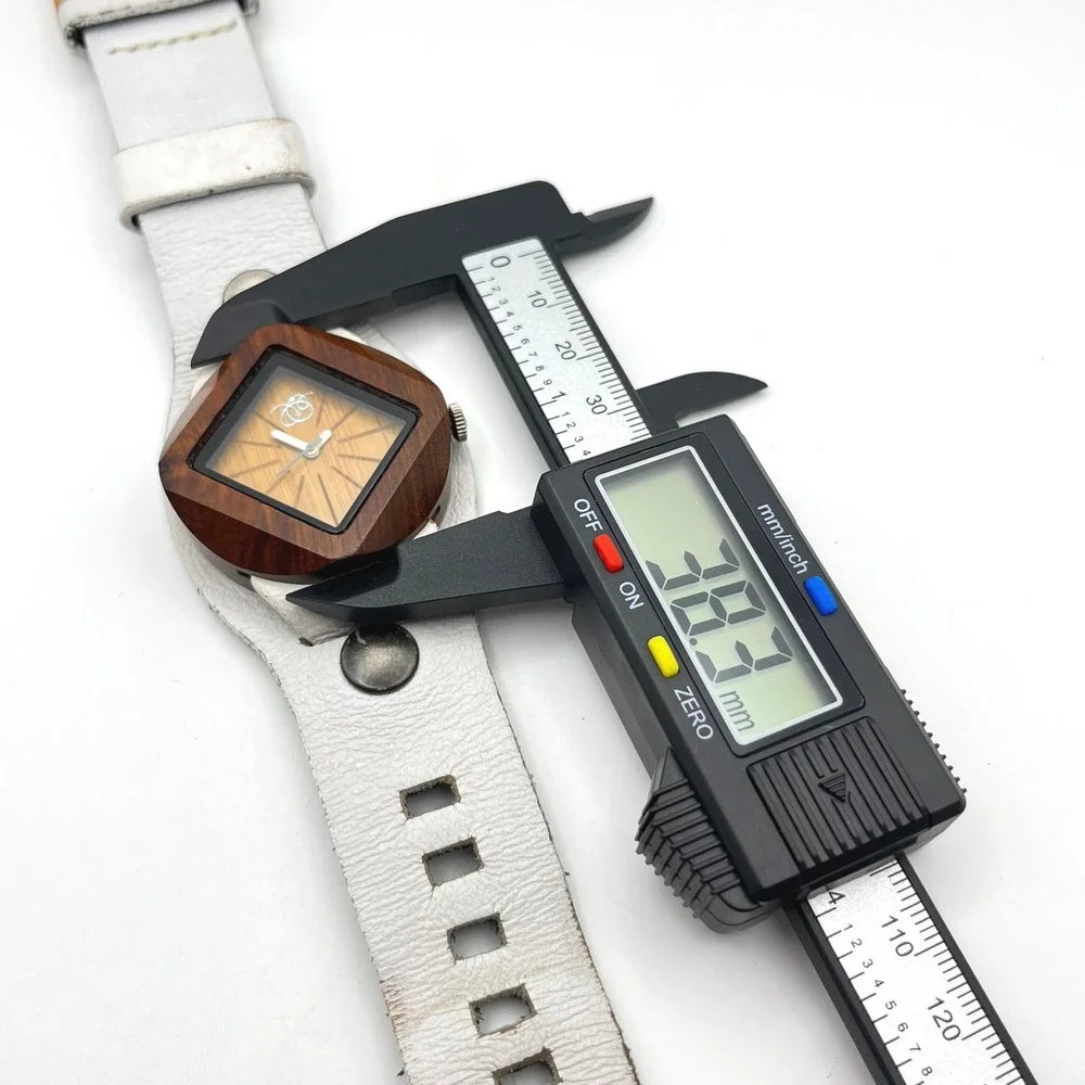 Mistura Wood Watch Square Case White Leather‎ Cuff Strap Artisan Handcrafted